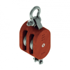 12 in. Regular Wood Shell Block Double Sheave - WLL 8000 lb - Anchor Shackle - 1-1/4 in. Manilla Rope