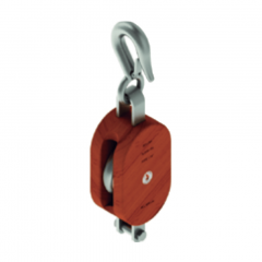 12 in. Regular Wood Shell Block Single Sheave - WLL 5000 lb - Hook w/Latch - 1-1/4 in. Manilla Rope