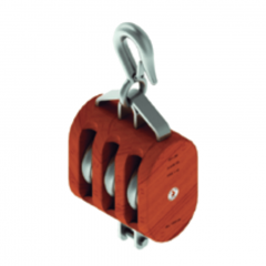 12 in. Regular Wood Shell Block Triple Sheave - WLL 10000 lb - Hook w/Latch - 1-1/4 in. Manilla Rope