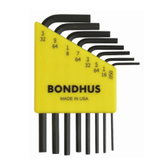 Bondhus Hex End Short Arm L-Wrench SAE 8pc Set (HLX8S) Corrosion Resistant