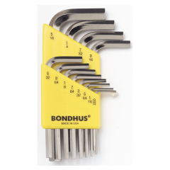 Bondhus Hex End Short Arm L-Wrench SAE 12pc Set (HLX12SB) Chrome finish