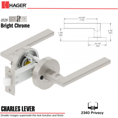 Hager 2340 Charles Lever Tubular Lockset US26 Stock No 193499