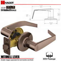 Hager 3310 Withnell Lever Tubular Leverset US10B Stock No 144572