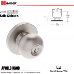 Hager 3440 Apollo Knob Lockset US32D Stock No 012503