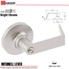 Hager 3453 Withnell Lever Lockset US26 Stock No 101439