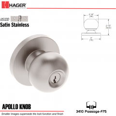 Hager 3510 Apollo Knob Lockset US32D Stock No 100954