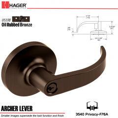 Hager 3540 Archer Lever Lockset US10B Stock No 023094