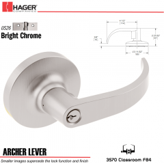 Hager 3570 Archer Lever Lockset US26 Stock No 161588