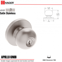 Hager 3580 Apollo Knob Lockset US32D Stock No 021959