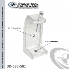 Beam Clamp Extra Wide 3-1/8 in. Jaw  With 1/2-13 Threaded Holes From Malleable Iron Electro-Galvanized