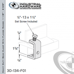 Heavy Duty Beam Clamp With Flange Range: 1-1/8 in. - 2-3/8 in. From Steel-E.G. (ZP)