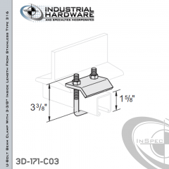 U-Bolt Beam Clamp With 3-3/8 in. Inside Length From Stainless Type 316 For 1-5/8 in. Strut