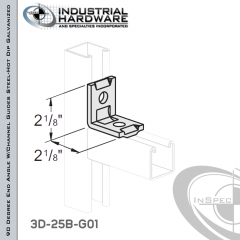 90 Degree End Angle W/Channel Guides From Steel-Hot Dip Galv. With 2-1/8 in. Leg And 2-Holes