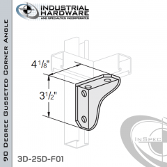 90 Degree Gusseted Corner Angle From Steel-E.G. (Zinc Plated) With 3-1/2 in. Leg And 4-Holes-Right-Hand