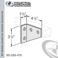 90 Degree Gusseted Corner Connector From Steel-E.G. (Zinc Plated) With 3-1/2 in. Leg And 4-Holes-Left-Hand