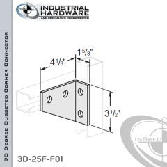 90 Degree Gusseted Corner Connector From Steel-E.G. (Zinc Plated) With 3-1/2 in. Leg And 4-Holes-Right-Hand