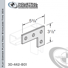 Flat Corner Plate From Stainless Type 304 With 4-Holes X 5-3/8 in. Long