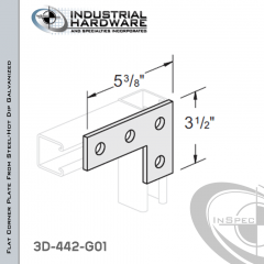 Flat Corner Plate From Steel-Hot Dip Galv. With 4-Holes X 5-3/8 in. Long