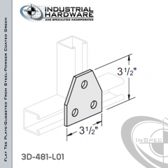 Flat Tee Plate-Gusseted From Steel-Powder Coat Green With 3-Holes X 3-1/2 in. Long