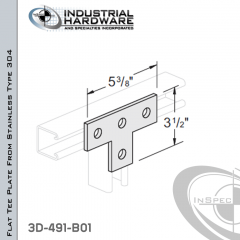 Flat Tee Plate From Stainless Type 304 With 4-Holes X 5-3/8 in. Long