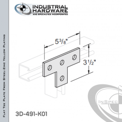 Flat Tee Plate From Steel-Zinc Yellow Plating With 4-Holes X 5-3/8 in. Long