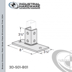 Single Channel Post Base From Stainless Type 304 With 6-Hole Flush Inline 3-Sided Post And 3-1/4 in. X 8 in. 2-Hole Base