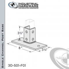 Single Channel Post Base From Steel-E.G. (ZP) With 6-Hole Flush Inline 3-Sided Post And 3-1/4 in. X 8 in. 2-Hole Base