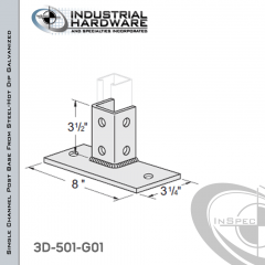 Single Channel Post Base From Steel-Hot Dip Galv. With 6-Hole Flush Inline 3-Sided Post And 3-1/4 in. X 8 in. 2-Hole Base