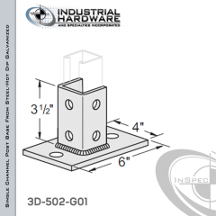 Single Channel Rectangular Post Base From Steel-Hot Dip Galv. With 6-Hole Inline 3-Sided Post