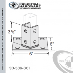 Single Channel Post Base From Steel-Hot Dip Galv. With 6-Hole Angled 3-Sided Post