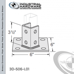 Single Channel Post Base From Steel-Powder Coat Green With 6-Hole Angled 3-Sided Post