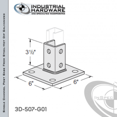 Single Channel Post Base From Steel-Hot Dip Galv. With 6-Hole Inline 3-Sided Post