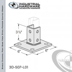 Single Channel Post Base From Steel-Powder Coat Green With 6-Hole Inline 3-Sided Post