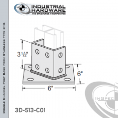 Double Channel Post Base From Stainless Type 316 With 8-Hole Angled 3-Sided Post