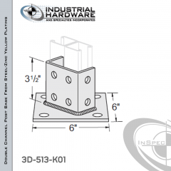 Double Channel Post Base From Steel-Zinc Yellow Plating With 8-Hole Angled 3-Sided Post