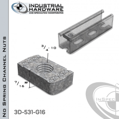 No Spring Channel Nuts ( Strut ) Steel-Hot Dip Galv. 3/4-10 X 7/16