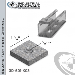 Square Flat Nuts ( Strut ) Steel-Zinc Yellow Plating 1/2-13 Thread X 1/2 Thick