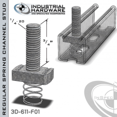 Regular Spring Channel Stud ( Strut ) Steel-E.G. 1/4-20 X 3/4 Stud