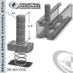 Regular Spring Channel Stud ( Strut ) Steel-E.G. 1/4-20 X 1 Stud