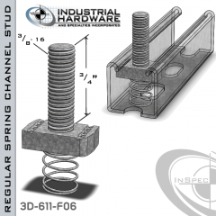 Regular Spring Channel Stud ( Strut ) Steel-E.G. 3/8-16 X 3/4 Stud