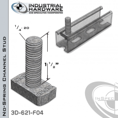 No-Spring Channel Stud ( Strut ) Steel-E.G. 1/4-20 X 1-1/2 Stud