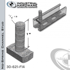 No-Spring Channel Stud ( Strut ) Steel-E.G. 1/2-13 X 1 Stud 1/2 Thick Nut