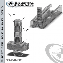 Short Spring Channel Stud ( Strut ) Steel-E.G. 1/4-20 X 3/4 Stud