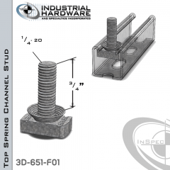 Top Spring Channel Stud ( Strut ) Steel-E.G. 1/4-20 X 3/4 Stud