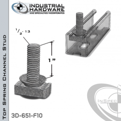 Top Spring Channel Stud ( Strut ) Steel-E.G. 1/2-13 X 1 Stud 3/8 Thick Nut