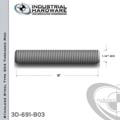 Threaded Rod From Stainless Type 304 With 1/4-20 X 12 Ft. Thread