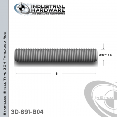 Threaded Rod From Stainless Type 304 With 3/8-16 X 6 Ft. Thread