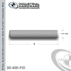 Threaded Rod From Steel-E.G. (Zinc Plated) With 1/4-20 X 6 Ft. Thread