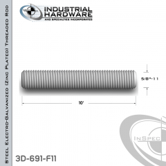 Threaded Rod From Steel-E.G. (Zinc Plated) With 5/8-11 X 10 Ft. Thread