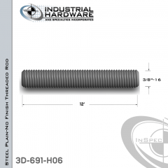 Threaded Rod From Plain Steel With 3/8-16 X 12 Ft. Thread